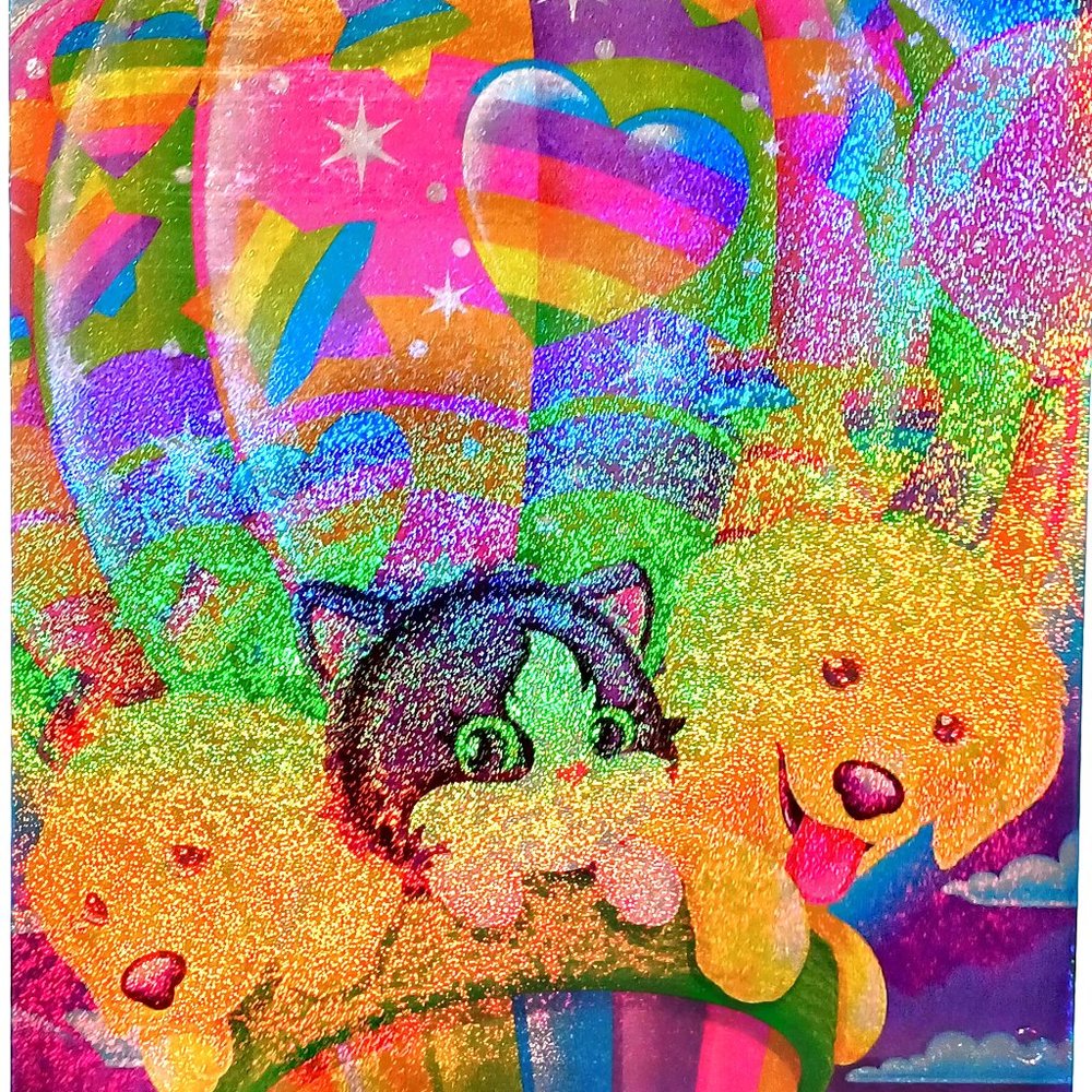 Vintage New Lisa Frank Prismatic Balloon Buddies 2 Pocket Portfolio Cat Puppy
